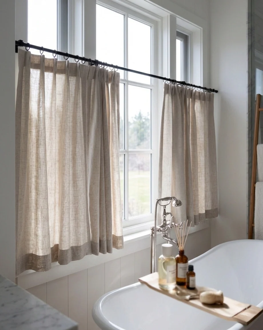 Light filtering sheers in a bright townhouse interior