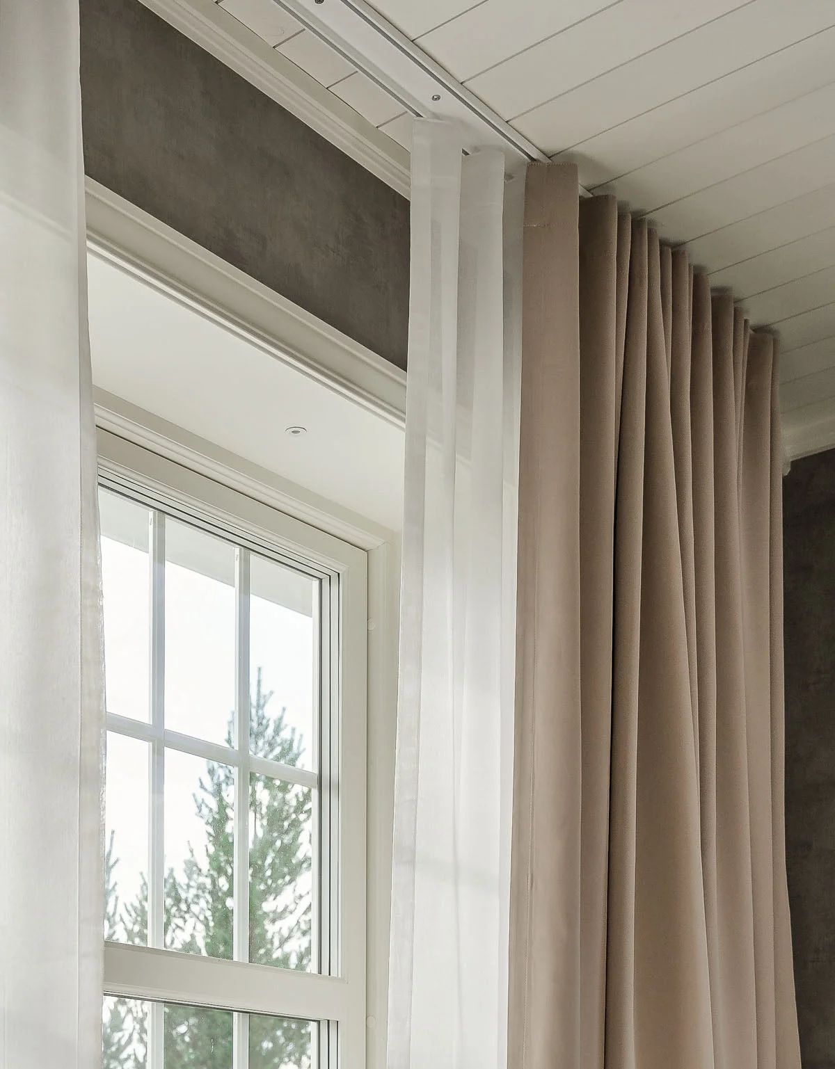 Contemporary silver curtain track detail