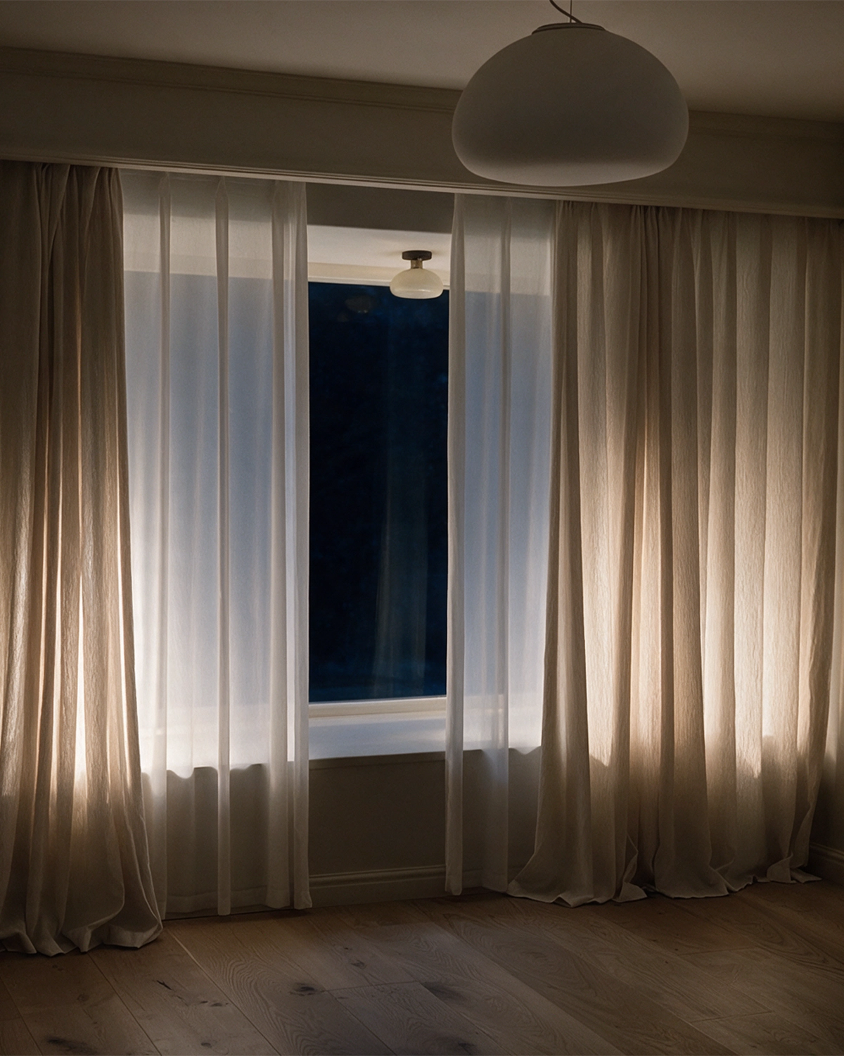 Light filtering sheers at night