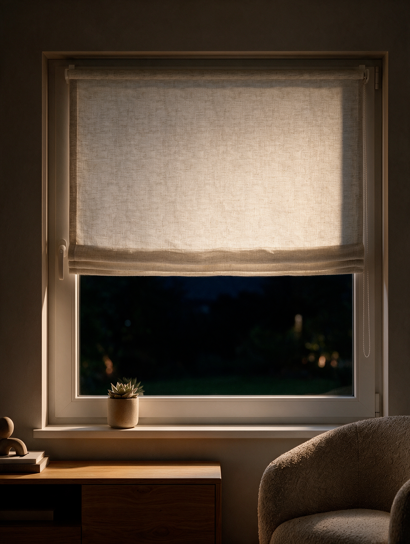 Light filtering sheers at night