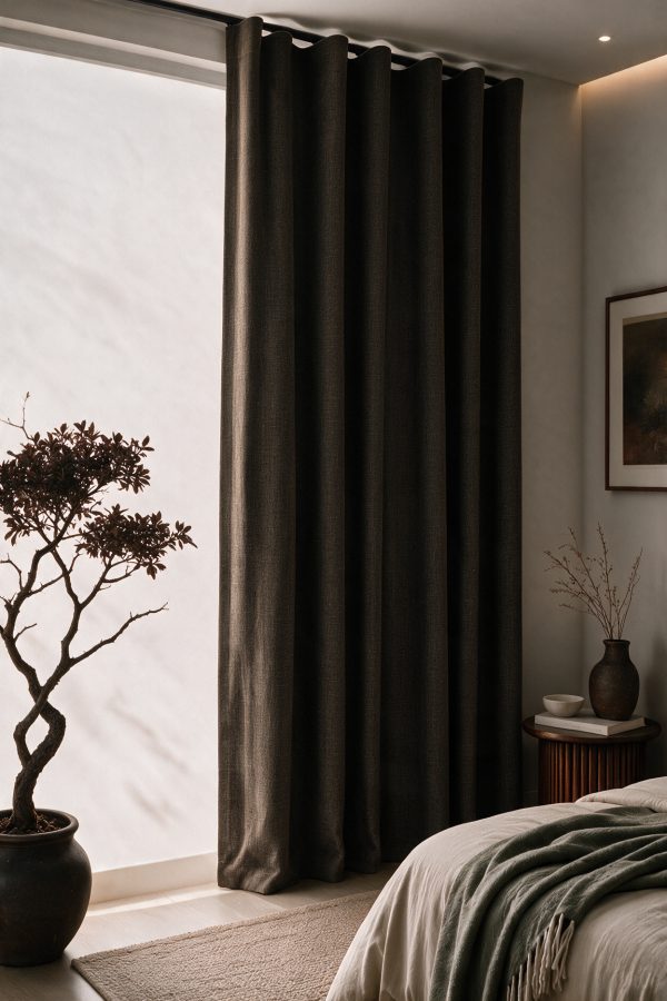 Townhouse Interiors Earth curtain in deep espresso brown